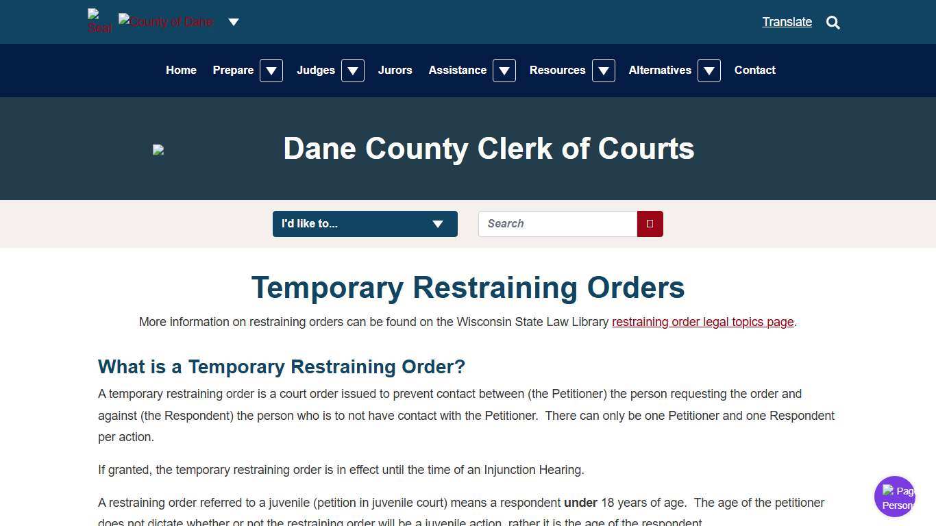 Temporary Restraining Order Forms Dane County Clerk of Courts